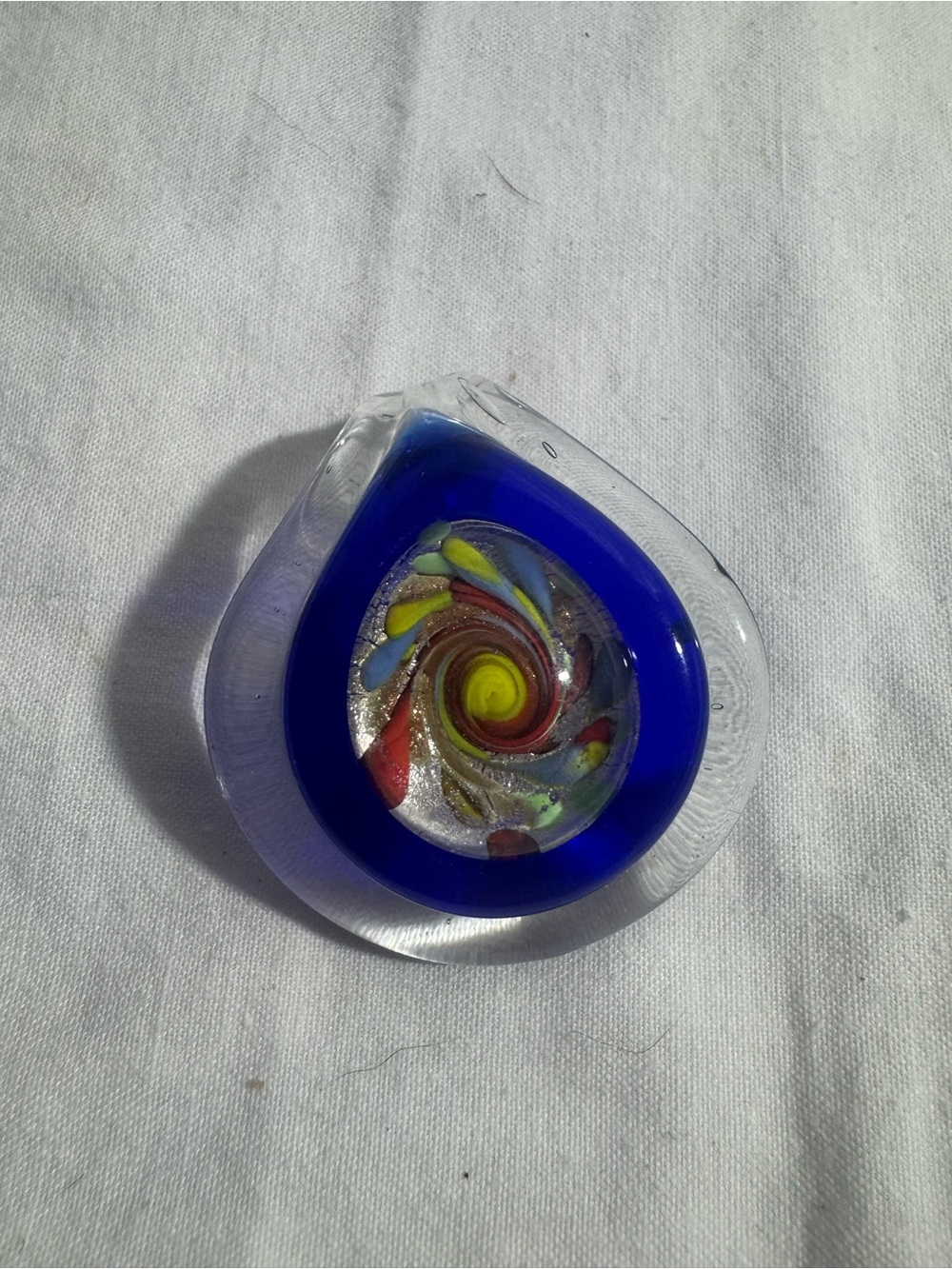 Murano Style Round Art Glass Pendant Blue Yellow Red Gold Foil Center